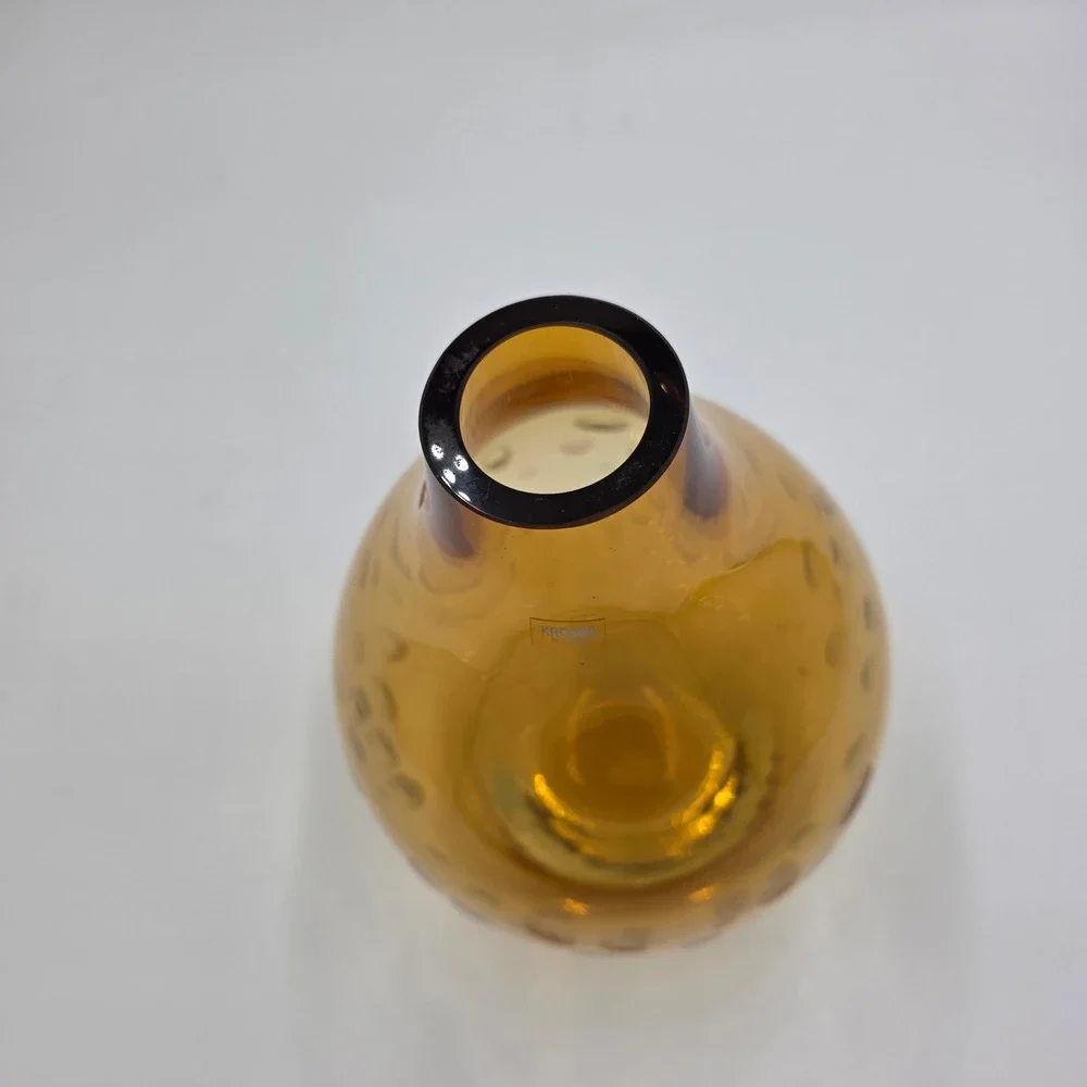Krosno Poland Amber Bubble Glass‎ Vase Crate Barrel Morocco Decorative Accent